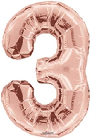 Large Rose Gold Metallic Number 3 Foil Helium Balloon 34"/87cm (Not Inflated)
