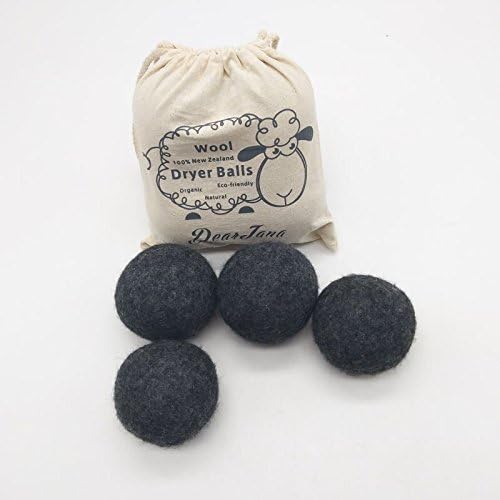 4 Pack XL Dark Wool Tumble Dryer Balls - 100% Pure Organic, Non-Toxic Eco Friendly Wool, Natural Fabric Softener, Lower Energy, Reusable Dryer Sheets for Infants, Decrease Drying Time