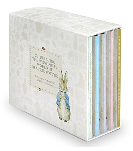 Brand New Full Collection of Brilliant Uncirculated Beatrix Potter 2016 UK 50p Five Coin Set With Presented in a specially designed case