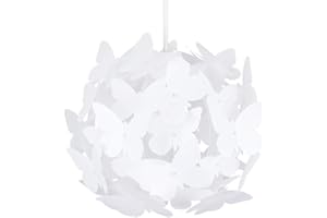 MiniSun | Modern Globe Design Ceiling Light Shade with White Butterflies | Pendant Lights, Home Décor & Improvement Essential | 315mm Shade Width