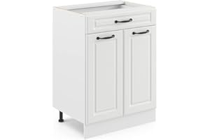 Vicco mobiletto base per cucina R-line, Bianco casa di campagna/Bianco, 60 cm con cassetto, senza piano di lavoro