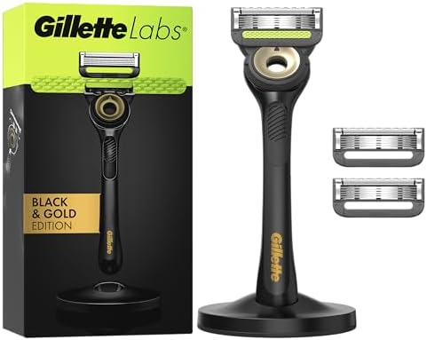 Gillette Labs con Barra Integrata, Rasoio da Uomo, 1 Manico, 3 Lamette di Ricambio, con Base Magnetica Premium, Rasoio Barba, Gillette Labs Lamette di Ricambio
