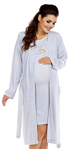 Zeta Ville Maternity - Women's Nursing Nightdress Robe Set Labour Hospital 384c (Light Grey, UK 12/14)