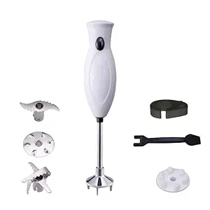 GRINISH Hand Blender Machine Stainless Steel Blade250 Watt 230 V Whisk & Milk Frother for Making Smoothies| (White))