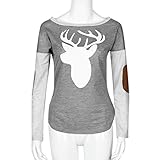 Amlaiworld Damen Langarm Reh gedruckt lässige Bluse Shirt (S, Grey) -