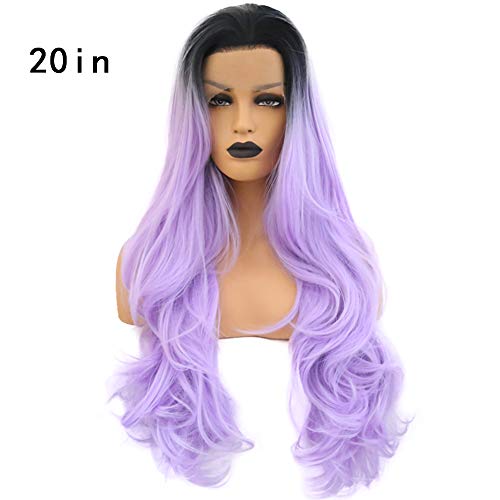 Preisvergleich Produktbild SpitzefrontperüCke Langes Gewelltes Synthetisches Weiches HitzebestäNdiges Chemisches Faser-Partei-Steigungs-Purpur,20inches