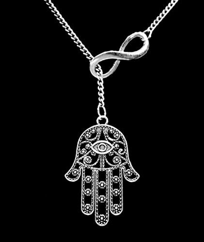 Infinity Hamsa Hand Fatima Eye Of God Jewish Religious Faith Gift Y Lariat Necklace