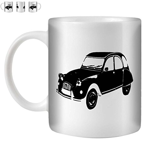 Preisvergleich Produktbild STUFF4 Tee / Kaffee Becher 350ml / Schwarz / Citroën 2CV / Weißkeramik / ST10