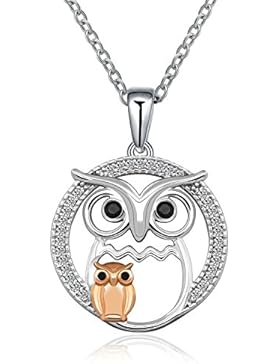 Mutter Love Mutter und Kind Anhänger Eule mit Zirkonia 925Sterling Silber Halskette Schmuck Geschenk