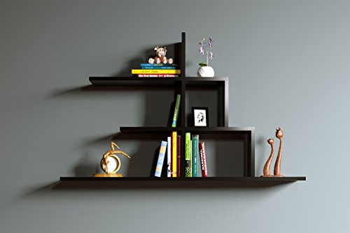 STEP Wandregal - Bücherregal - Hängeregal - Dekoregal für Wohnzimmer in modernem Design (Schwarz)
