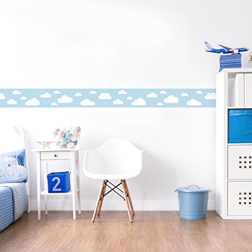 lovely label Bordüre selbstklebend WOLKEN BLAU – Wandbordüre Kinderzimmer / Babyzimmer mit Wolken in versch. Farben – Wandtattoo Schlafzimmer Mädchen & Junge, Wanddeko Baby / Kinder - 2
