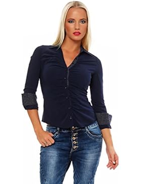 4862 Fashion4Young Taillierte Langarm Businessbluse Damen Bluse Hemdbluse Business Citylook
