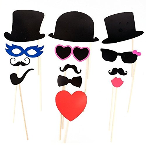 Foxnovo 44-in-1 DIY Brille Schnurrbart roten Lippen Fliege Hüte auf Sticks Hochzeit Geburtstag Party Foto Booth Props - 5