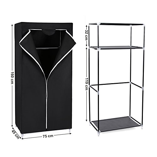 Songmics Garderobe Stoffschrank Faltschrank Kleiderschrank Campingschrank 160 x 75 x 45cm schwarz RYG83H - 3