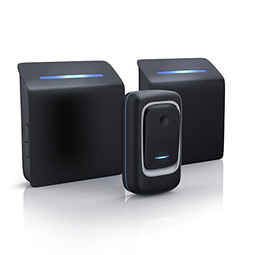 Preisvergleich Produktbild CSL – kabellose Türklingel Set / Funktürklingel / Haustürklingel / Wireless Digital Door Bell / 1 x Sender / 2 x Empfänger / 36 wählbare Melodien / Klingeltöne / IP44 spritzwassergeschützt / schwarz