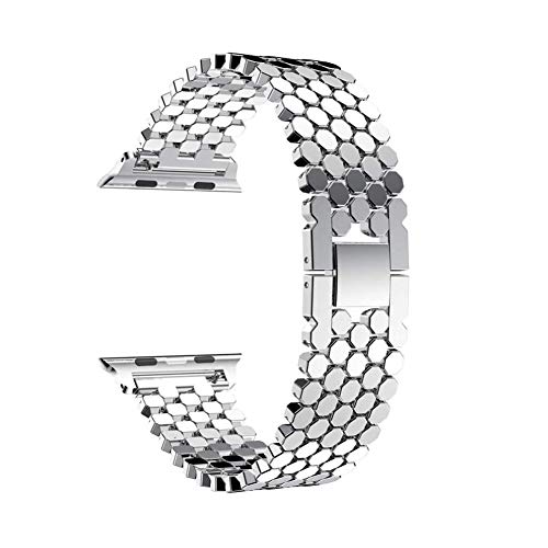 Preisvergleich Produktbild Uhrenarmbänder Mode Fischschuppen Edelstahl Honigwabe Metall Stahl Uhrenarmbänder Uhren Für Die Apple Watch 38 / 42Mm Serie,Silver,42MM