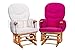LUXURIOUS HUSH HUSH SOLID OAK WOOD GLIDER CHAIR WITH BABY BLUE CUSHIONS - NURSING GLIDER / ROCKER / ROCKING / MATERNITY / FEEDING CHAIR (With Locking Mechanism & Free Matching Footstool)