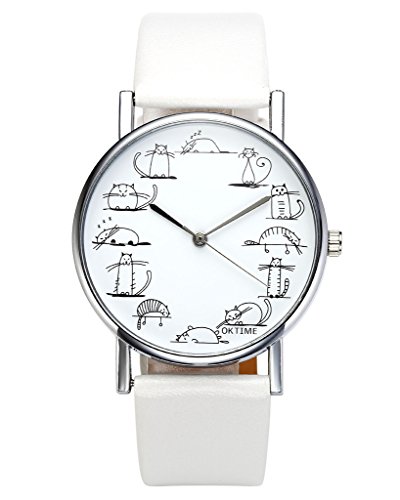 JSDDE Uhren,Fashion Cute Cartoon Katzen Armbanduhr Katze Skala Maedchen Damen Uhr PU Leder Band Analog Quarzuhr,Weiss JSDDE Uhren,Fashion Cute Cartoon Katzen Armbanduhr Katze Skala Maedchen Damen Uhr PU Leder Band Analog Quarzuhr,Weiss