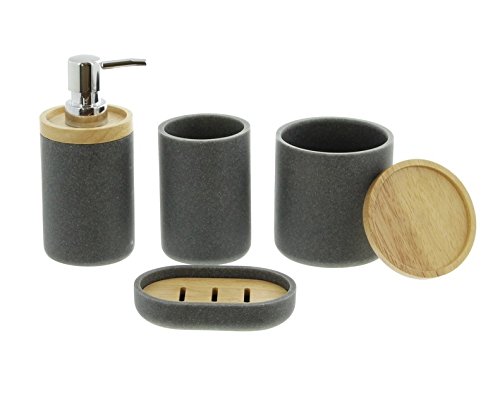 Bad-Set „Anthrazit“ 4 tlg. Kunststein Seifenspender Zahnputzbecher Seifenschale Kosmetikdöschen - 5
