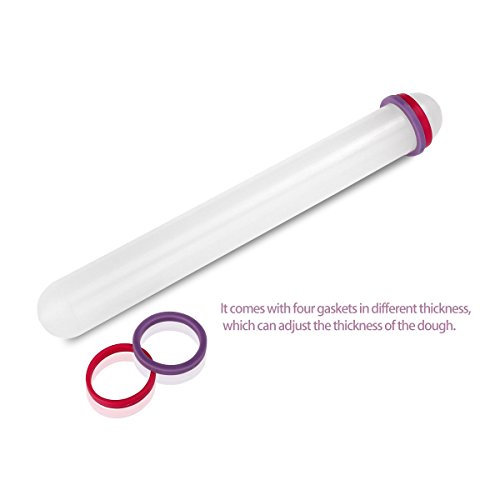 Foxnovo 23 x3 cm .Teigroller Zoll Antihaft-DIY Sugarcraft Fondant Nudelholz Kuchen dekorieren Tool mit Führungsringen (weiß) - 5
