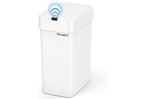 lovewind Mülleimer Bad, 9L badezimmer Mülleimer mit Deckel, Schmaler Sensor-Mülleimer, Wasserdicht Kosmetikeimer, Weiß, für Schlafzimmer, Badezimmer, Küche, Büro