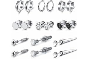 PiercingJak 9 Pairs Earrings for Men Black Stud Earrings Small Hoops Earrings Stainless Steel Black Earrings for Men Women Piercing Jewelry Set