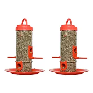 Pawing Hanging Bird Feeders with 4 Feeding Ports and Squirrel-Proof for Outside Garden Courtyard Decoration (Random Color)(Large, Pack of 2)