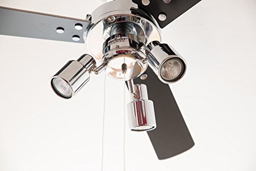 Deckenventilator mit Beleuchtung und Zugschalter Cyrus 107 cm von AireRyder, Gehäuse chrom glänzend, Wendeflügel in schwarz und silber - 6