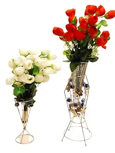 Helium Combo- 2 Pc Beautiful Flower Vase - Show Piece for Home Garden Office Desk (with Flower) 34cm 12cm