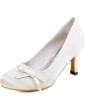 Elegantpark A0756 Runde Zehenkappe Satin Schleife Pumps Damen Brautschuhe