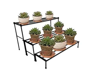IRON LANDS Heavy Duty 3 in 1 Step with Rubberized Base Indoor Outdoor Flower Pot Plant Stand 29 inches (2.5 Feet) Length Floor Rack for Home Garden Balcony Living Room Decor