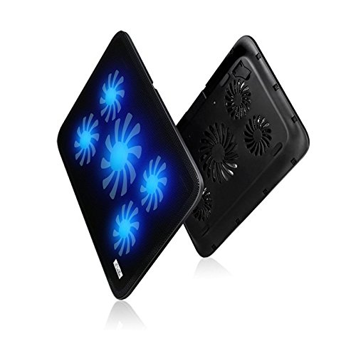 ‚Halterung Kühler zu 5 Lüfter für Laptop Notebook PC, Konsolen… Kompatibel-Gerät bis 17, Beleuchtung Blaue LED, höhenverstellbar, 2 Ports USB… - 2
