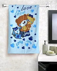 Outlay Home Supersoft Towel/Bath Towel / 100% Cotton Washcloth for Newborn/Babies/Kids Towel in Cartoon Print, 60x120 cm - 1 Piece, Blue