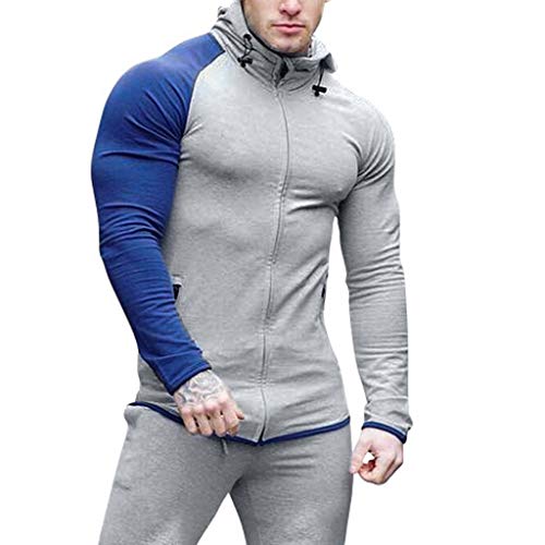 Preisvergleich Produktbild Kapuzenpullover Herren, ABsoar Spleißen Knopf Sweatjacke Trainning Jacke Freizeit Hoodie Männer Langarm Sportshirt Mantel Slim Fit Kapuzenpulli Streifen Pullover