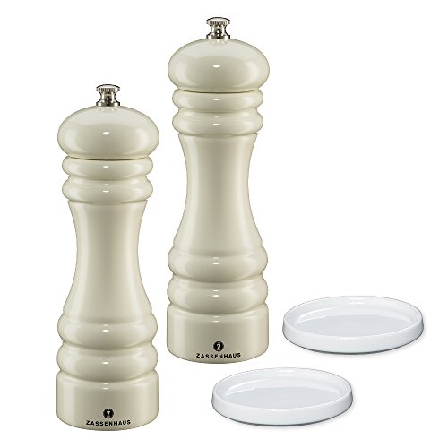 Zassenhaus Set Salzmühle & Pfeffermühle Berlin pastell & Porzellan-Untersetzer (creme)
