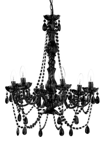 Preisvergleich Produktbild Premier Housewares Großer Kronleuchter, 6 flammig, mit Perlenketten, Schwarz