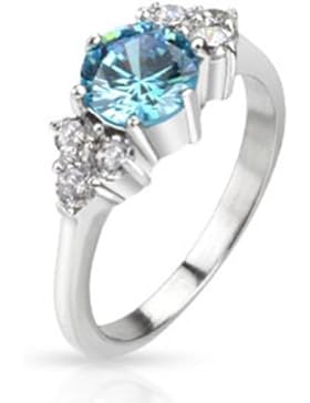 Paula & Fritz® Ring aus Edelstahl Chirurgenstahl 316L mit großen Zirkonia meeresblau verfügbare Ringgrößen 47...