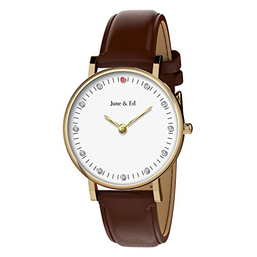 June & Ed Damen-Armbanduhr Uhr Edelstahl Analog Quarz mit Saphir Kristall W-2011 June & Ed Damen-Armbanduhr Uhr Edelstahl Analog Quarz mit Saphir Kristall W-2011