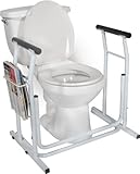 Aquarius Drive Free Standing Toilet Safety Frame 65cm high and 74cm wide with Magazine Rack. Has padded arm rests providing additional comfort and support.