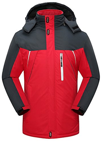 Sawadikaa Hombre Chaqueta de Esquí Alpinismo Al Aire Libre Impermeable Chaqueta de Nieve Lana Capa Excursionismo Ropa de Deporte Rojo X-Small