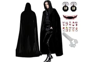 Ansamy Halloween Hooded Velvet Cloak, Vampire Cloak Black Cape for Adult Kids, Hooded Vampire Witch Capes for Halloween Fancy Dress Party