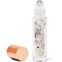 Crystallove Ölflasche 10 Ml Mit Rosenquarz Roller – Nachfüllbar Für ätherische Öle, Massage