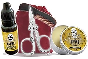 THE BEARD AND THE WONDERFUL Mousetache Growing Kit in a Bag - Beard Oil, Mustache Wax, Pocket Beard Comb, Mini Scissors in Drawstring Bag (Lemongrass)
