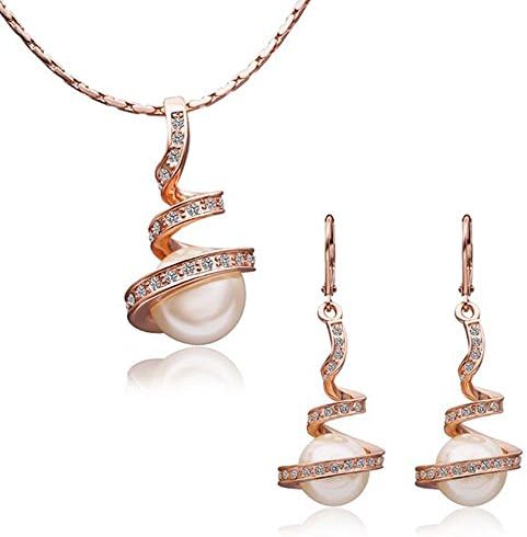 Pearl Jewelry 18K Plated Jewelry Ladies Necklace Earrings (Rose Gold / Gold / Silver)