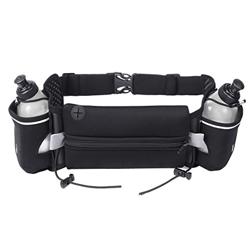 Riñonera Deportiva con 2 Bolsillos para Botellas de Agua WEINAS® Bolso de Cintura con Cremallera Unisex para Smartphone de hasta 6 Pulgadas para Ejercicios, Correr, Senderismo, Deportes al Aire Libre