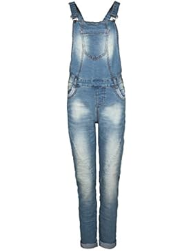 Fresh Made Damen Jeans-Latzhose | Denim Boyfriend-Cut im Stone Washed Look und Used-Look | Top Qualität dank hohem...
