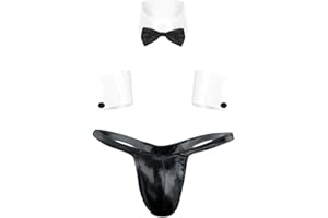 JFAN Męskie stringi tanga kostium barmana, bielizna męska z tangą, mankietami i muszką, rozmiar uniwersalny