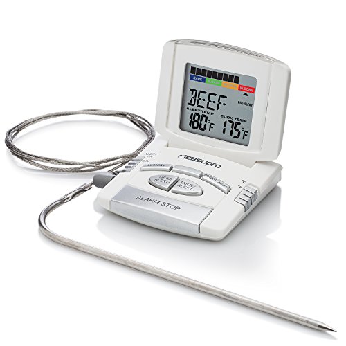 MeasuPro DCT350 Digitale Bratenthermometer, Grillthermometer, Haushaltsthermometer, Ofenthermometer, Küchenthermometer, Für Braten, Kochen, Grillen/BBQ, Mit Timer, Edelstahlsonde, Weiß