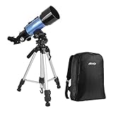 ★ Versión mejorada del telescopio astronómico: tipo de refracción / distancia focal: 400 mm, apertura: 70 mm.El vidrio óptico totalmente recubierto con recubrimientos de alta transmisión crea imágenes nítidas con mayor brillo y claridad.Viene con 2 oculares reemplazables y Finder Scope, puede localizar objetos más rápido.