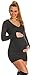 Happy Mama Women's Maternity Stretchy Knit Tunic Jumper Pullover with Hood 908p (Graphite, 8/14)
